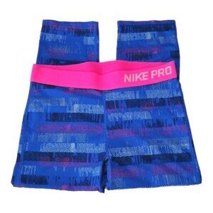 Girls Nike PRO Blue Pink Capri Leggings Size XL EUC #C44